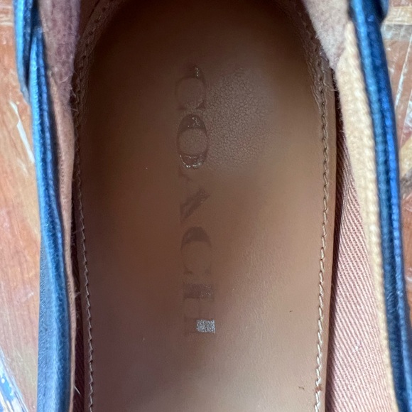 COACH Chelsea Black Matte Calf Leather Patent Cap Toe Silver Logo Flats Size 7 - Picture 15 of 15